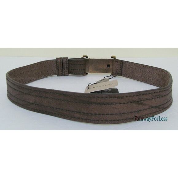 Italy New $325 BURBERRY Women\'s Dubois Flax Leather Belt Military Logo US28 EU70